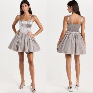 STAUD Landscape Dress Satin Velvet Corset in Silver Gray Size 12 NWT